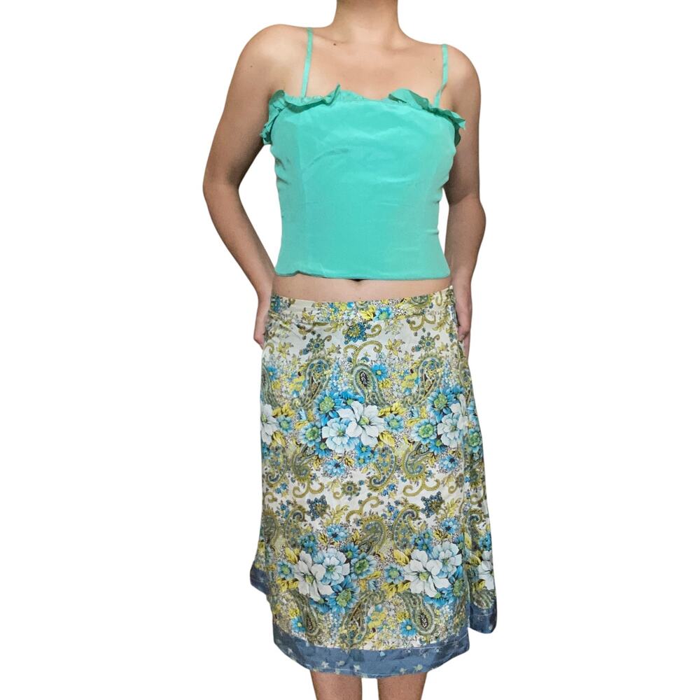 Pierre Lagarde Silk Turquoise Button Up Tank Top Frilly Italian